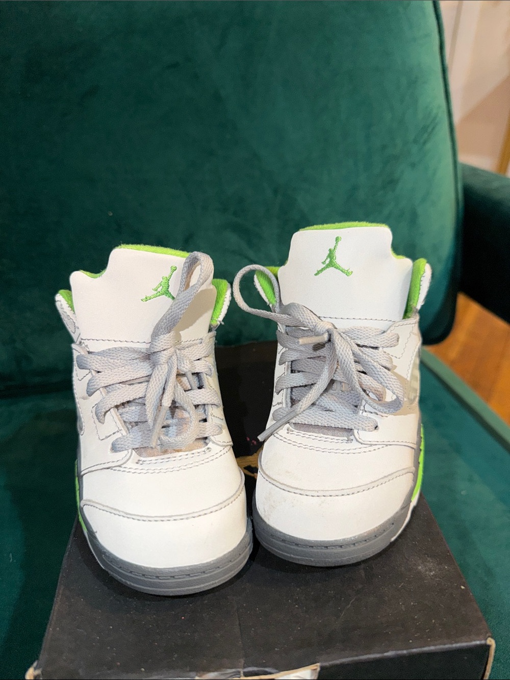 Jordan Kids White & Lime Green High-Top Sneakers